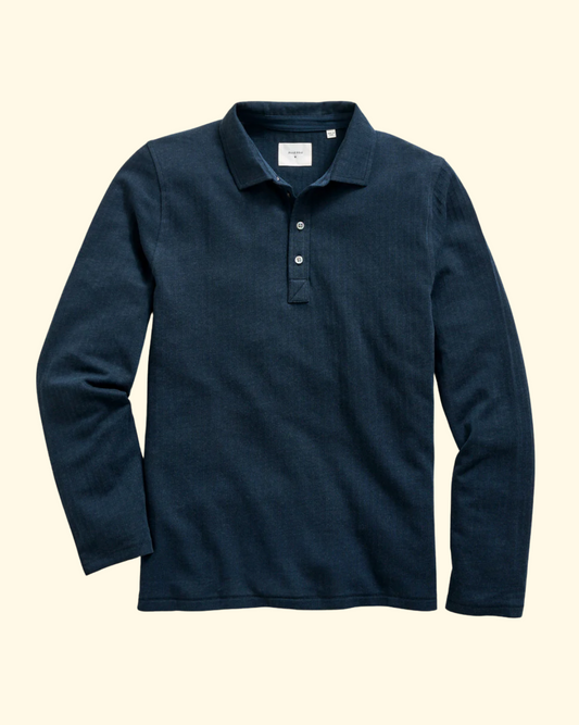 L/S Herringbone Polo | Carbon Blue