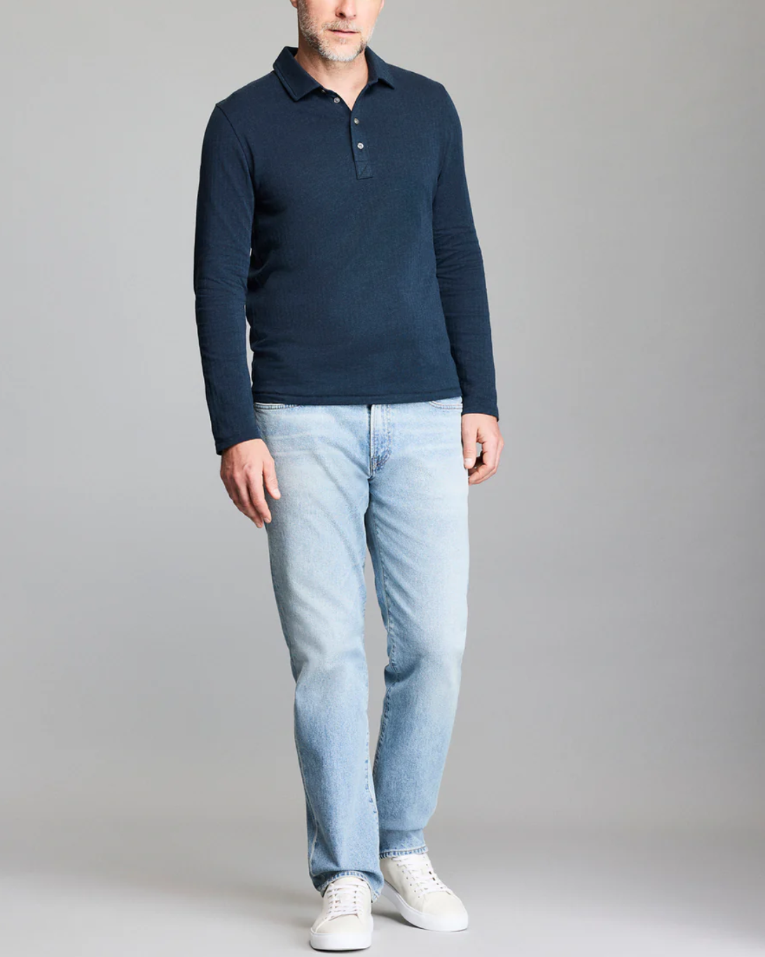 L/S Herringbone Polo | Carbon Blue