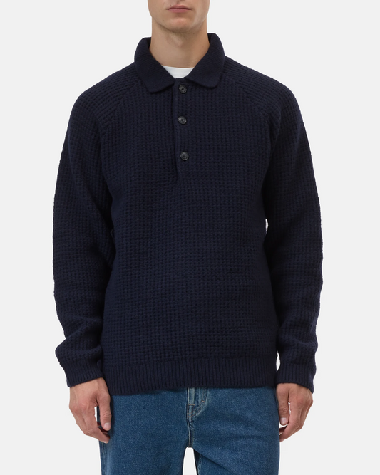Knitted Wool Polo | Dark Night