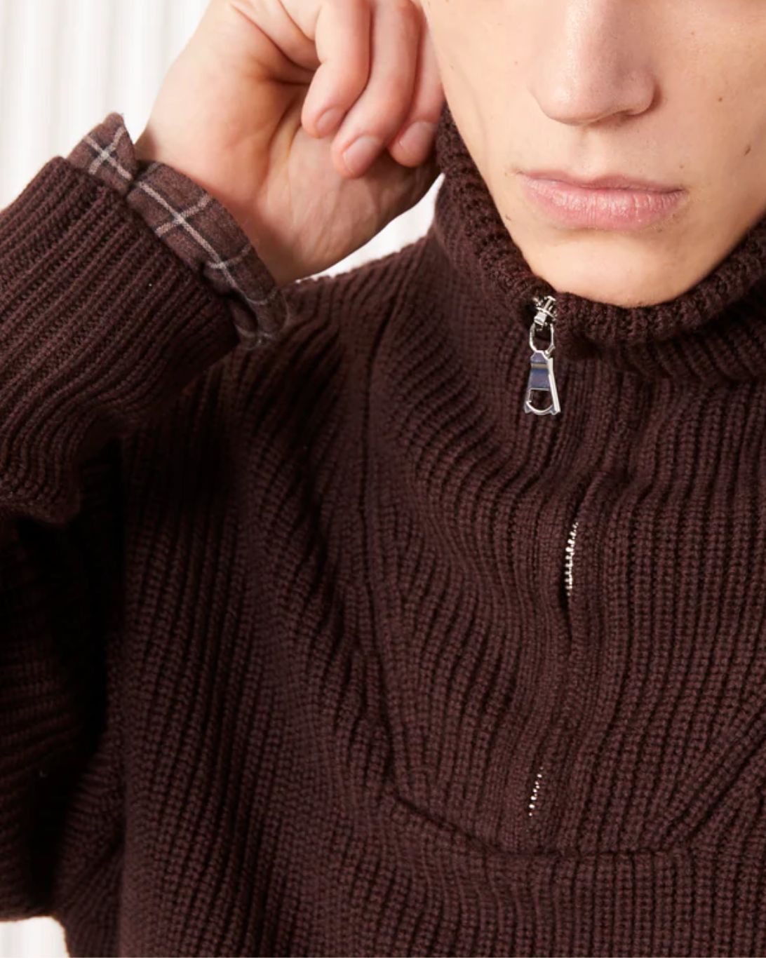 Tarek Half Zip Sweater | Iced Coffee