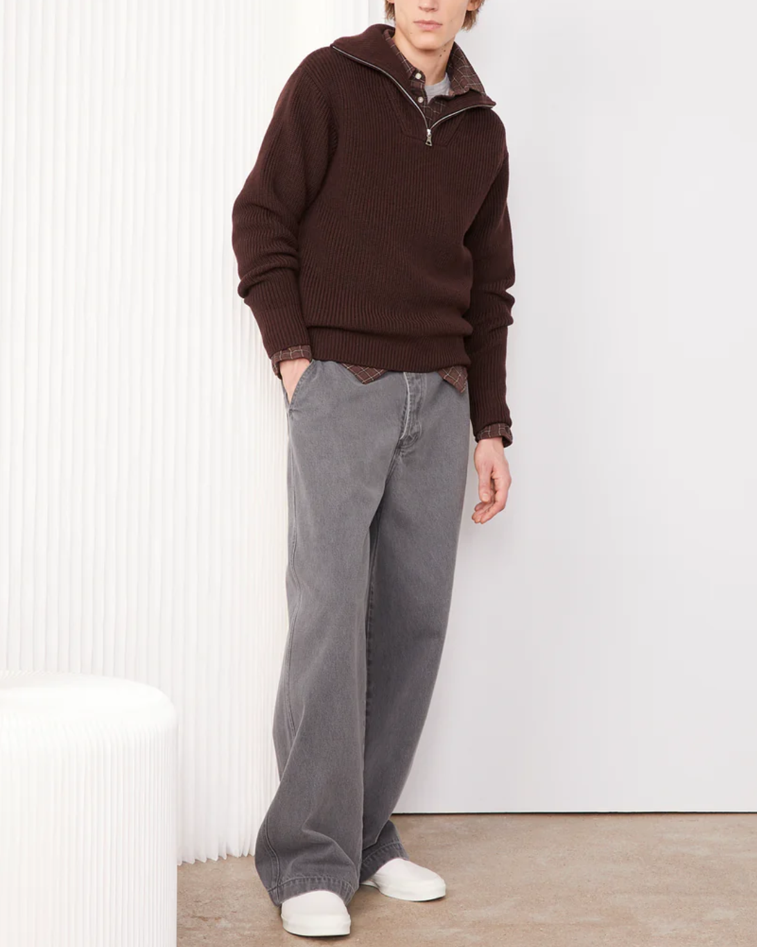 Tarek Half Zip Sweater | Iced Coffee