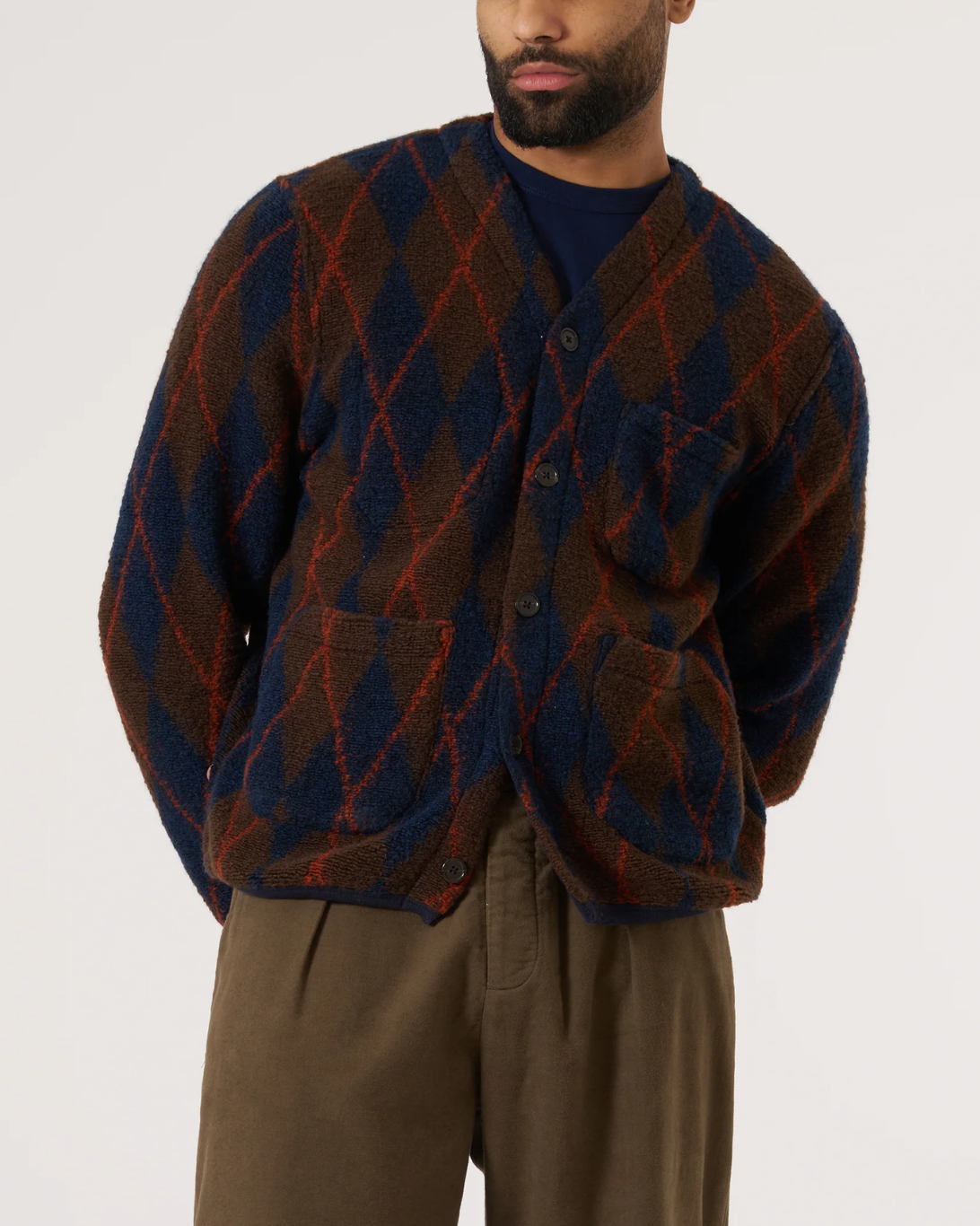 Cardigan Argyll Fleece | Brown Navy