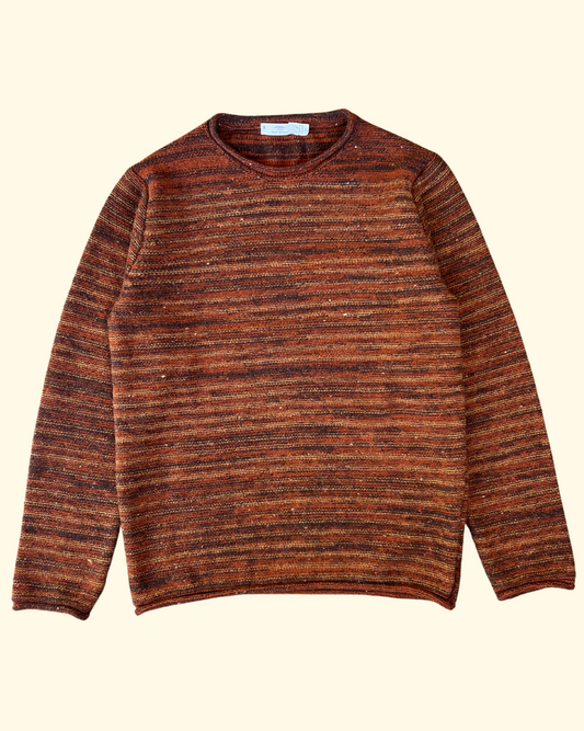 Varied Stripe Roll Trim Sweater | Brown/Rust