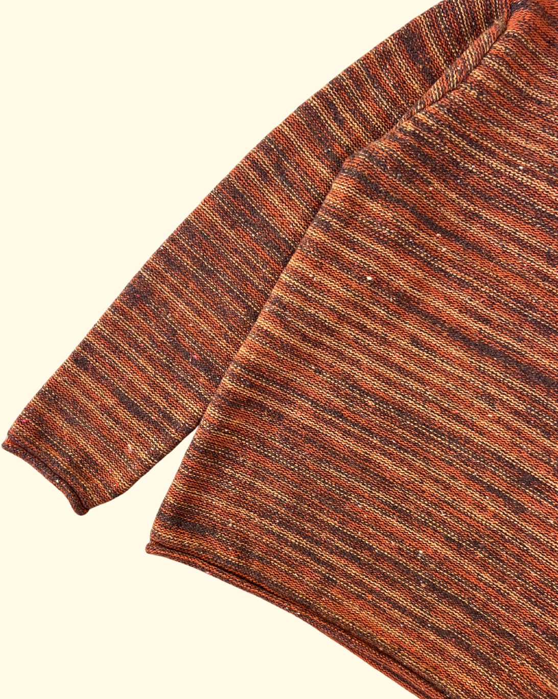 Varied Stripe Roll Trim Sweater | Brown/Rust