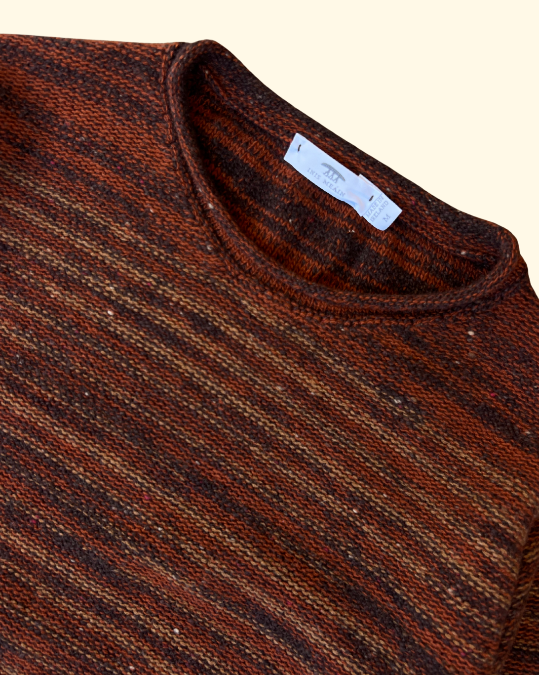 Varied Stripe Roll Trim Sweater | Brown/Rust