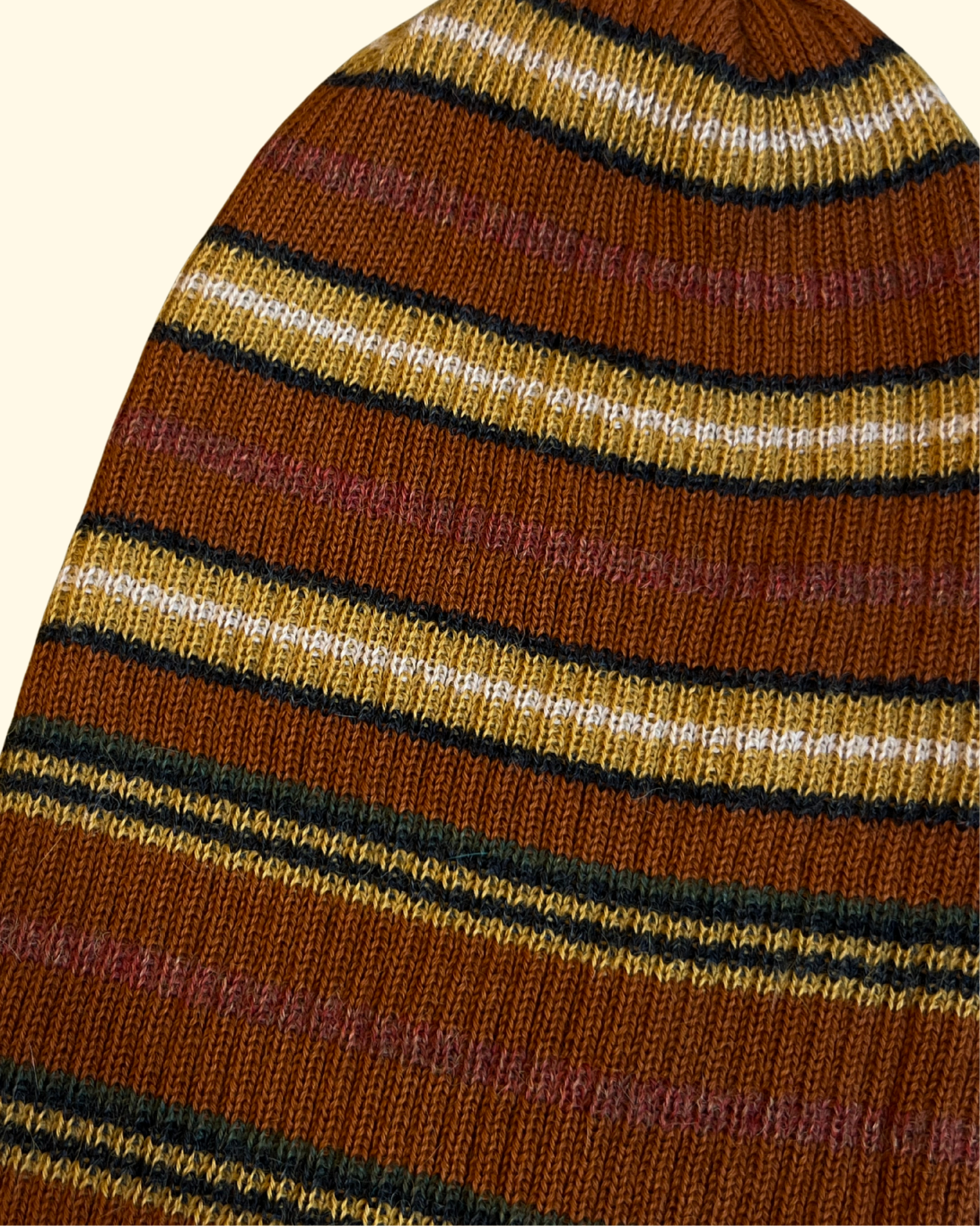 Poncho Beanie | Striped Burnt Orange