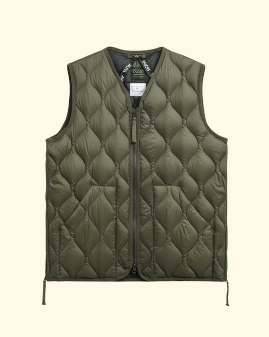 Military V-Neck Zip Down Vest | Dark Olive