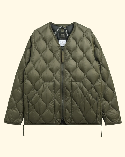 Military V Neck LS Down Shell | Dark Olive