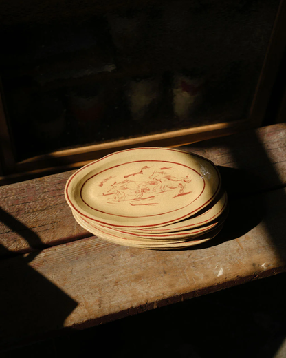 Running Horses Plate | Cream + Red