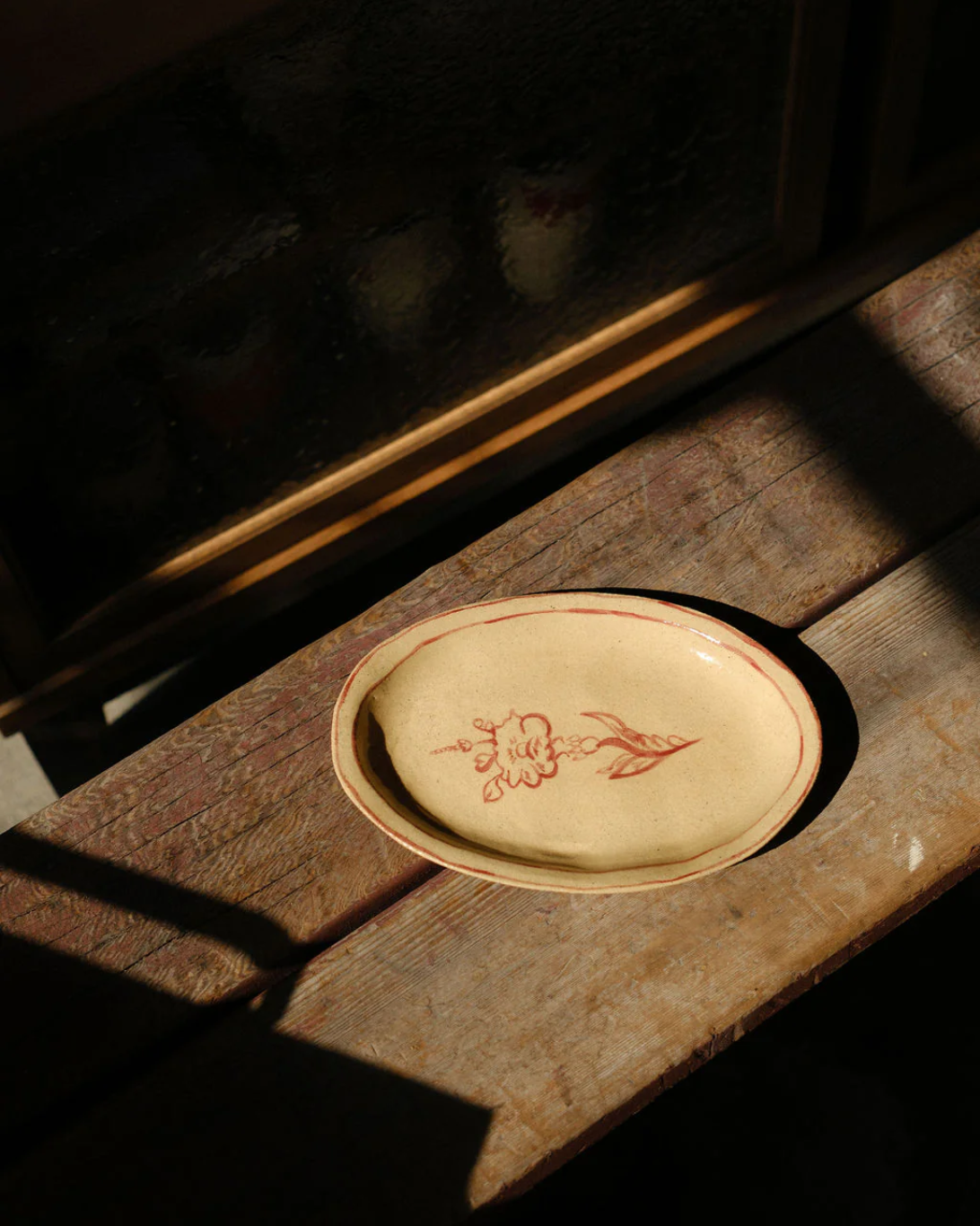 Rose Floral Plate | Cream + Red