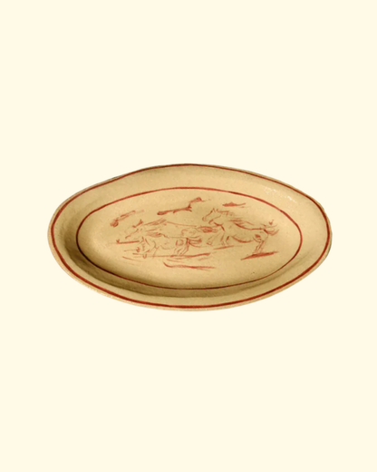 Running Horses Plate | Cream + Red