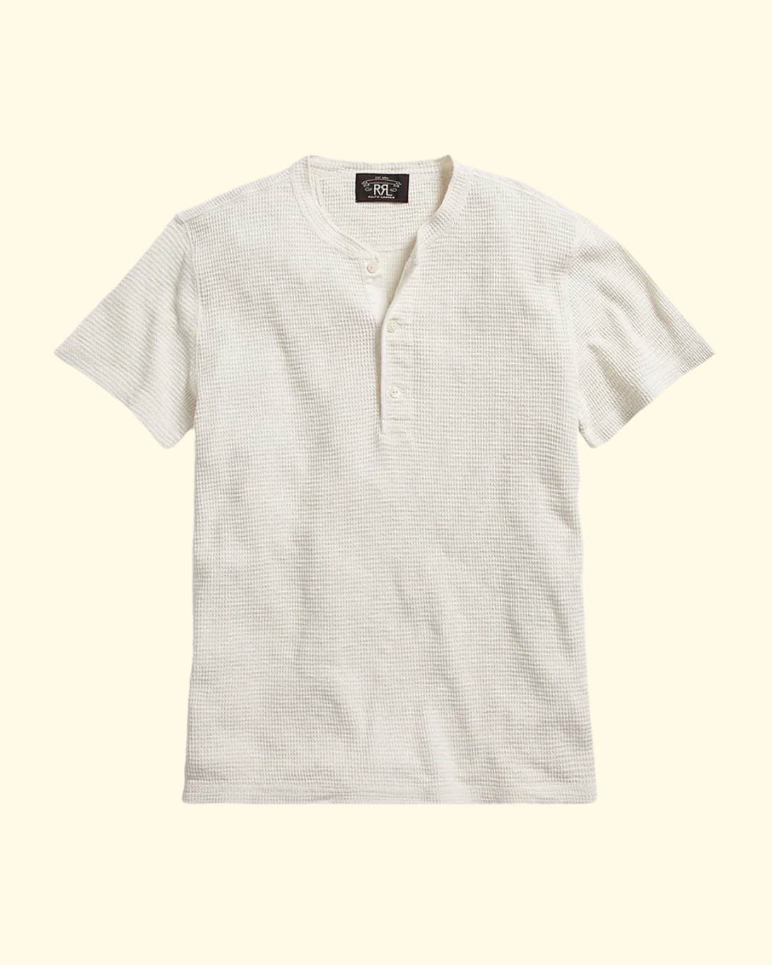 Short Sleeve Cotton Waffle Knit Henley | Paper White