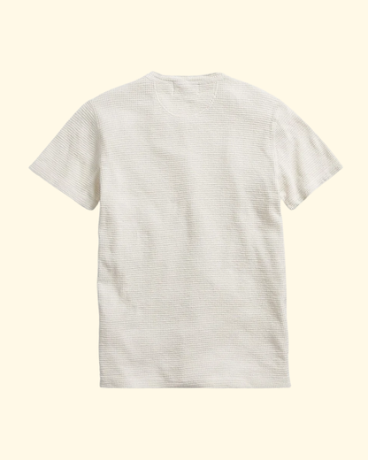 Short Sleeve Cotton Waffle Knit Henley | Paper White