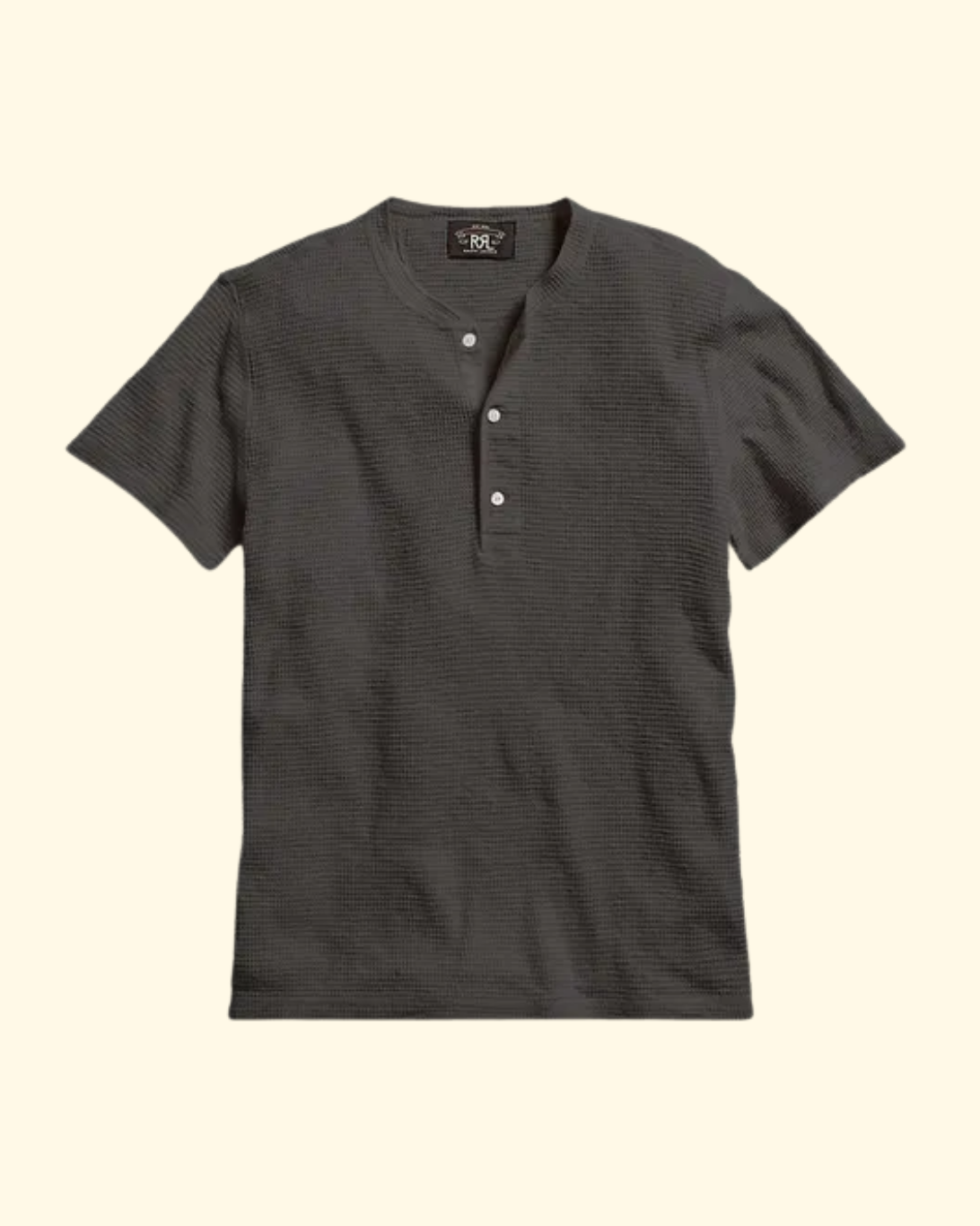 Short Sleeve Cotton Waffle Knit Henley | Faded Black