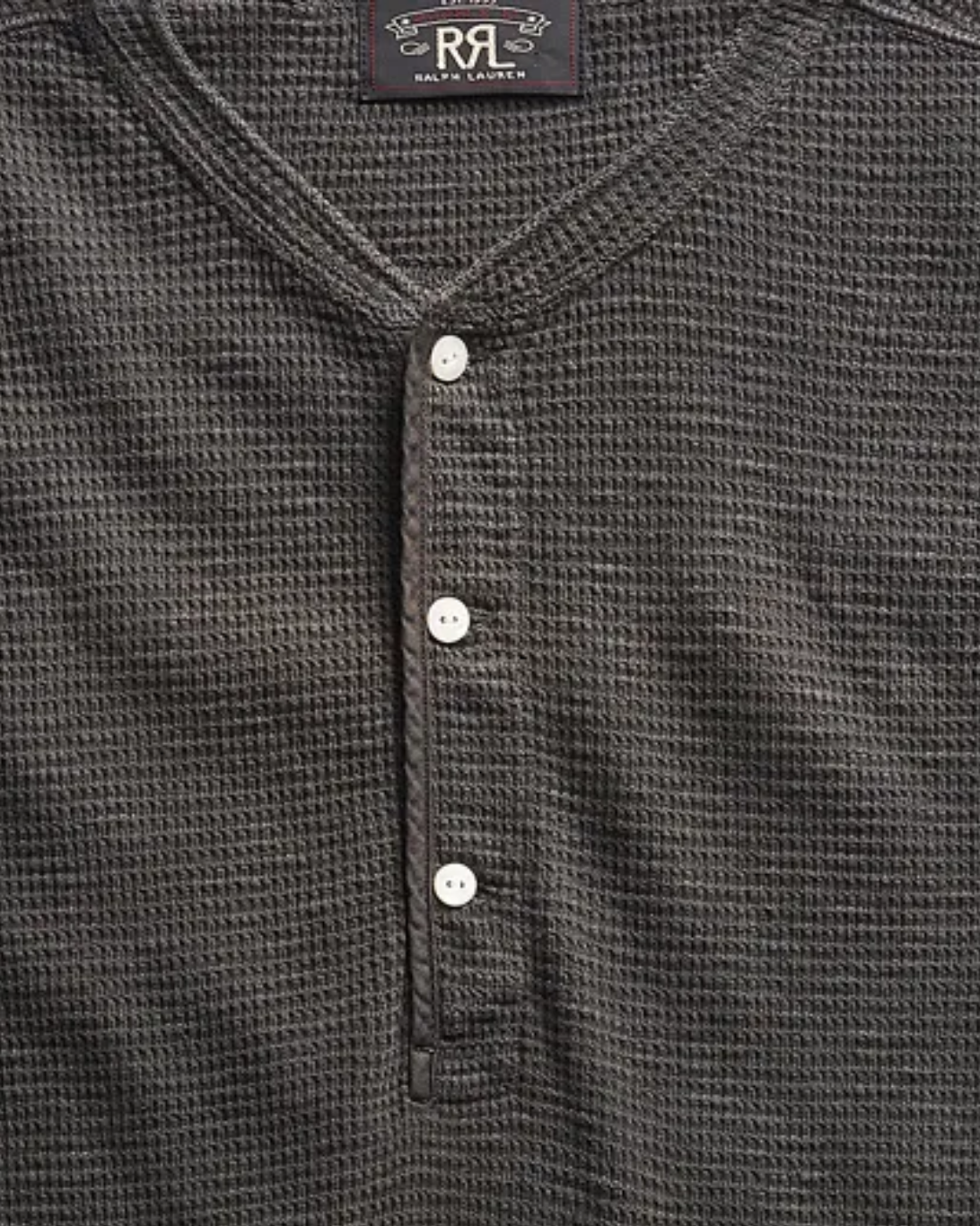 Short Sleeve Cotton Waffle Knit Henley | Faded Black