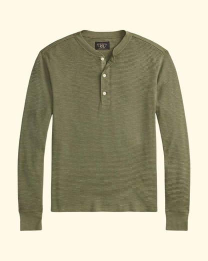 L/S Waffle-Knit Henley | Tree Green