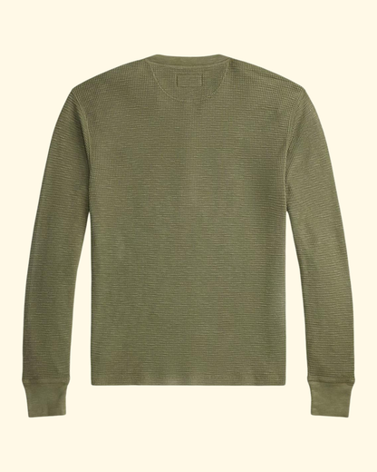 L/S Waffle-Knit Henley | Tree Green