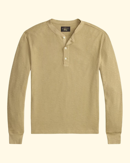 L/S Waffle-Knit Henley | Spring Beige
