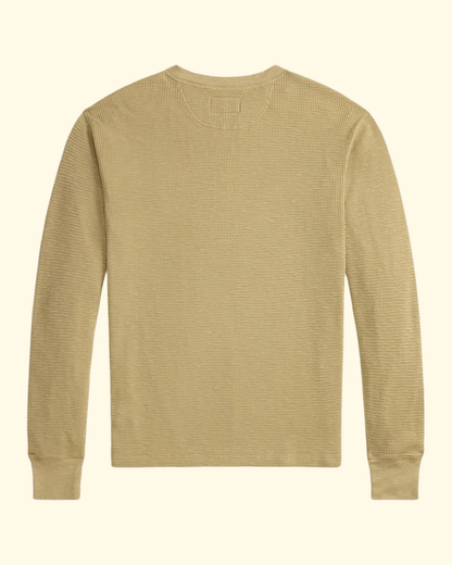 L/S Waffle-Knit Henley | Spring Beige
