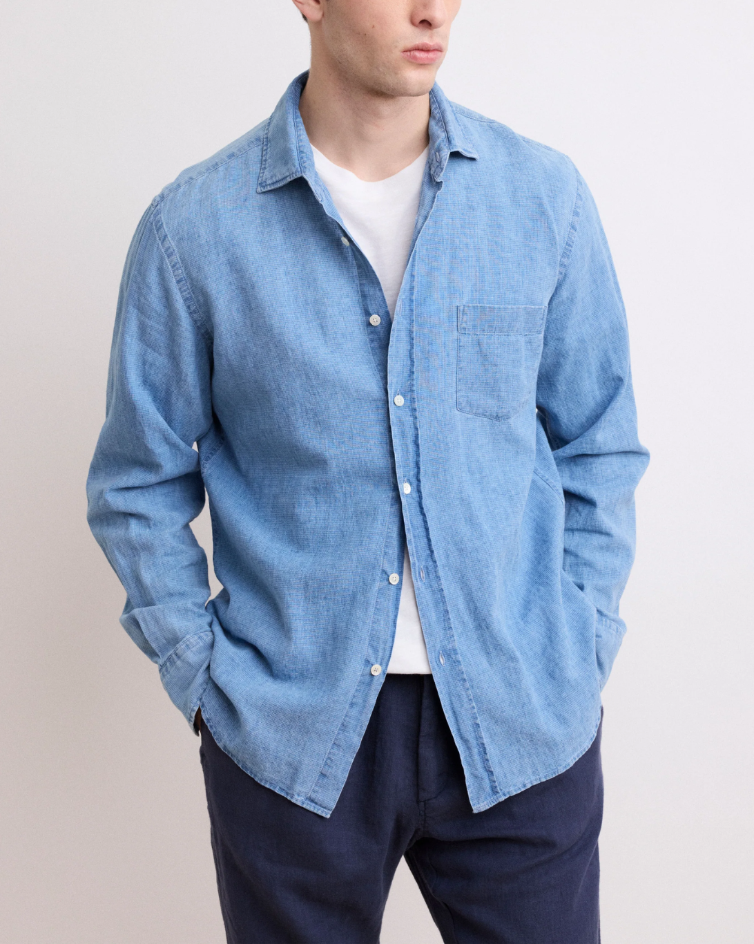 Paul Linen Check Shirt | Light Indigo