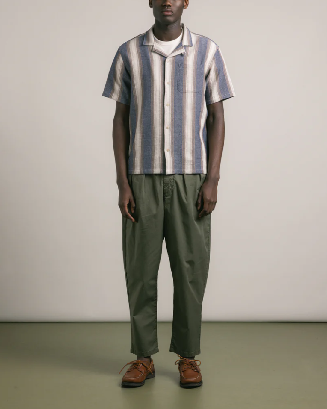 Crammond Open Weave | Navy Brown Stripe