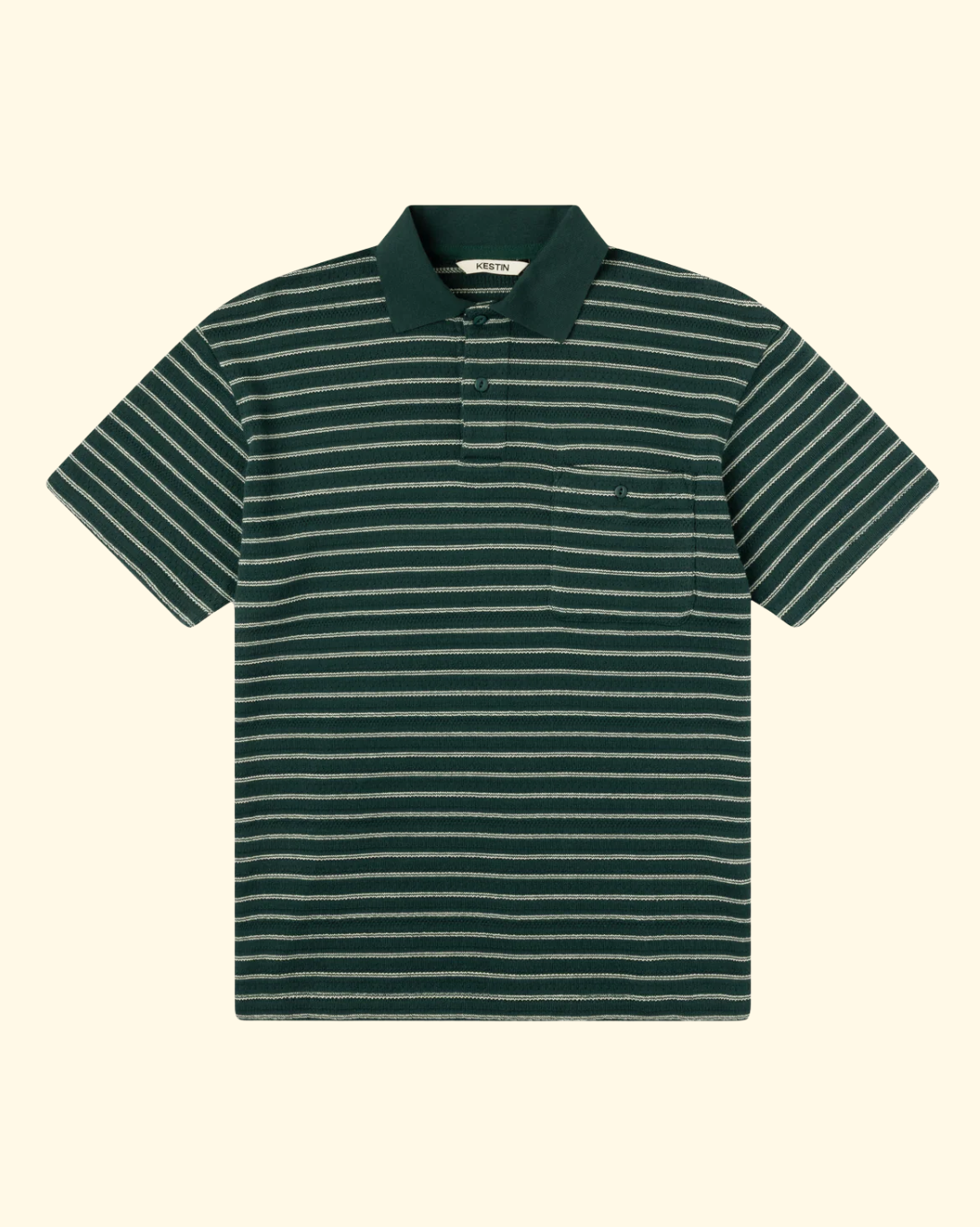 Dunn Knitted Polo | Green & Ecru