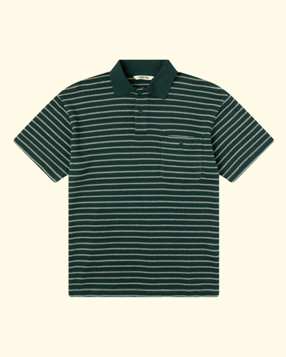Dunn Knitted Polo | Green & Ecru