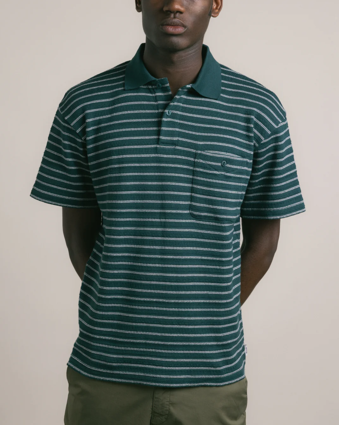 Dunn Knitted Polo | Green & Ecru