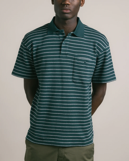 Dunn Knitted Polo | Green & Ecru