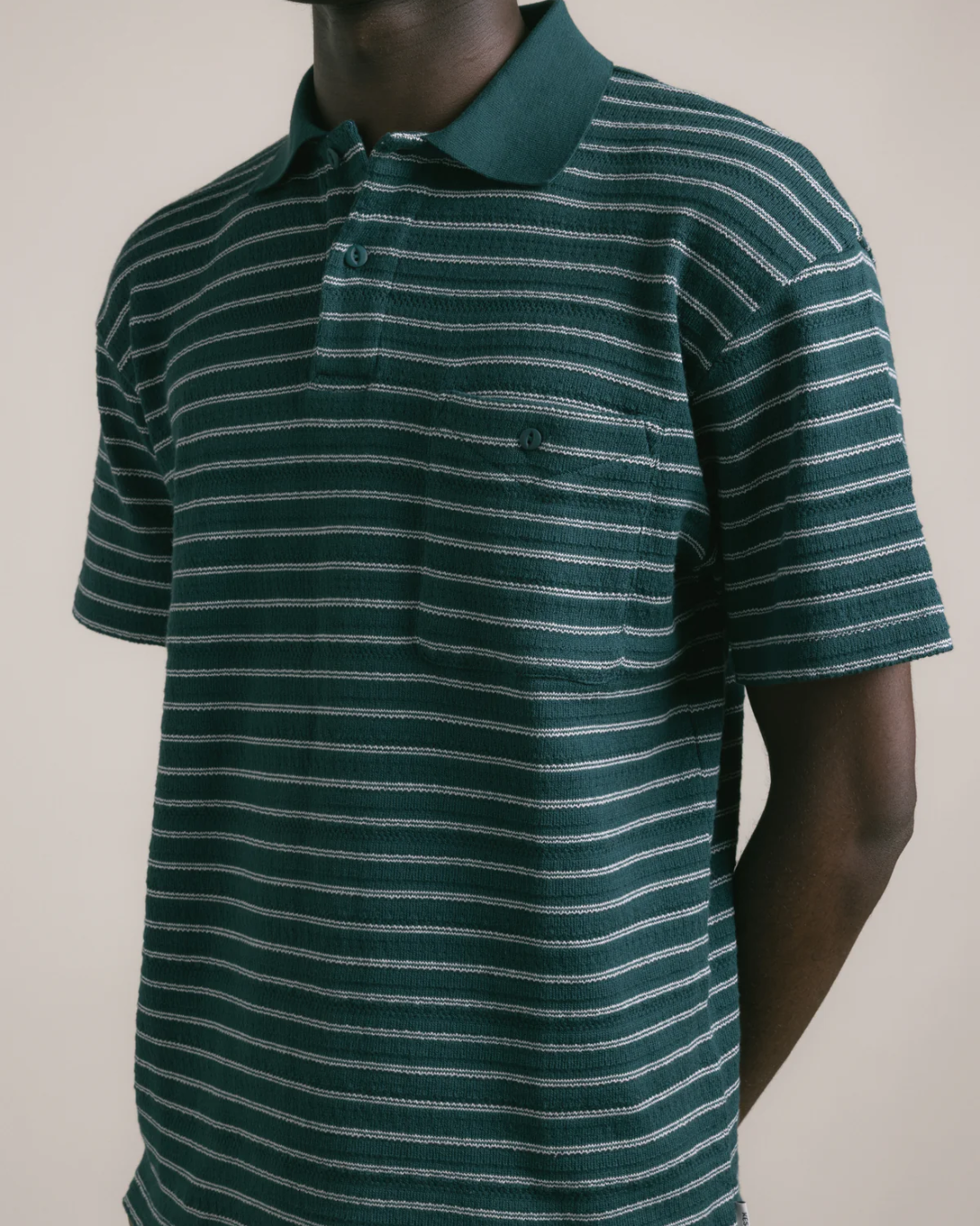Dunn Knitted Polo | Green & Ecru