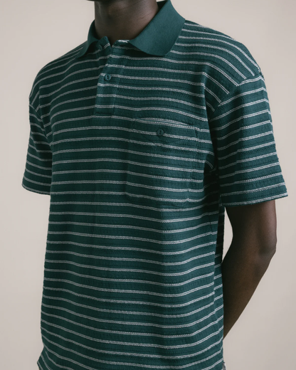 Dunn Knitted Polo | Green & Ecru