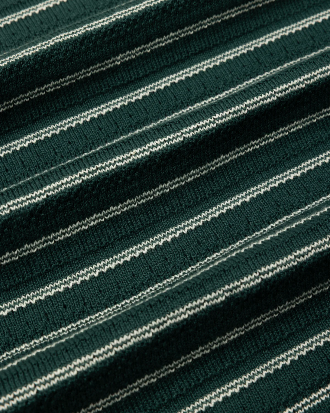Dunn Knitted Polo | Green & Ecru