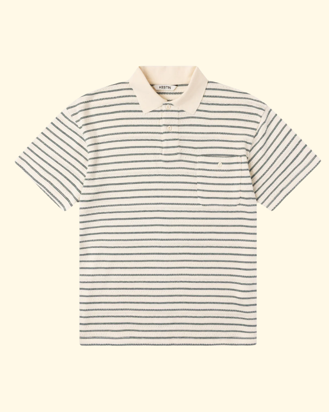 Dunn Knitted Polo | Ecru & Green