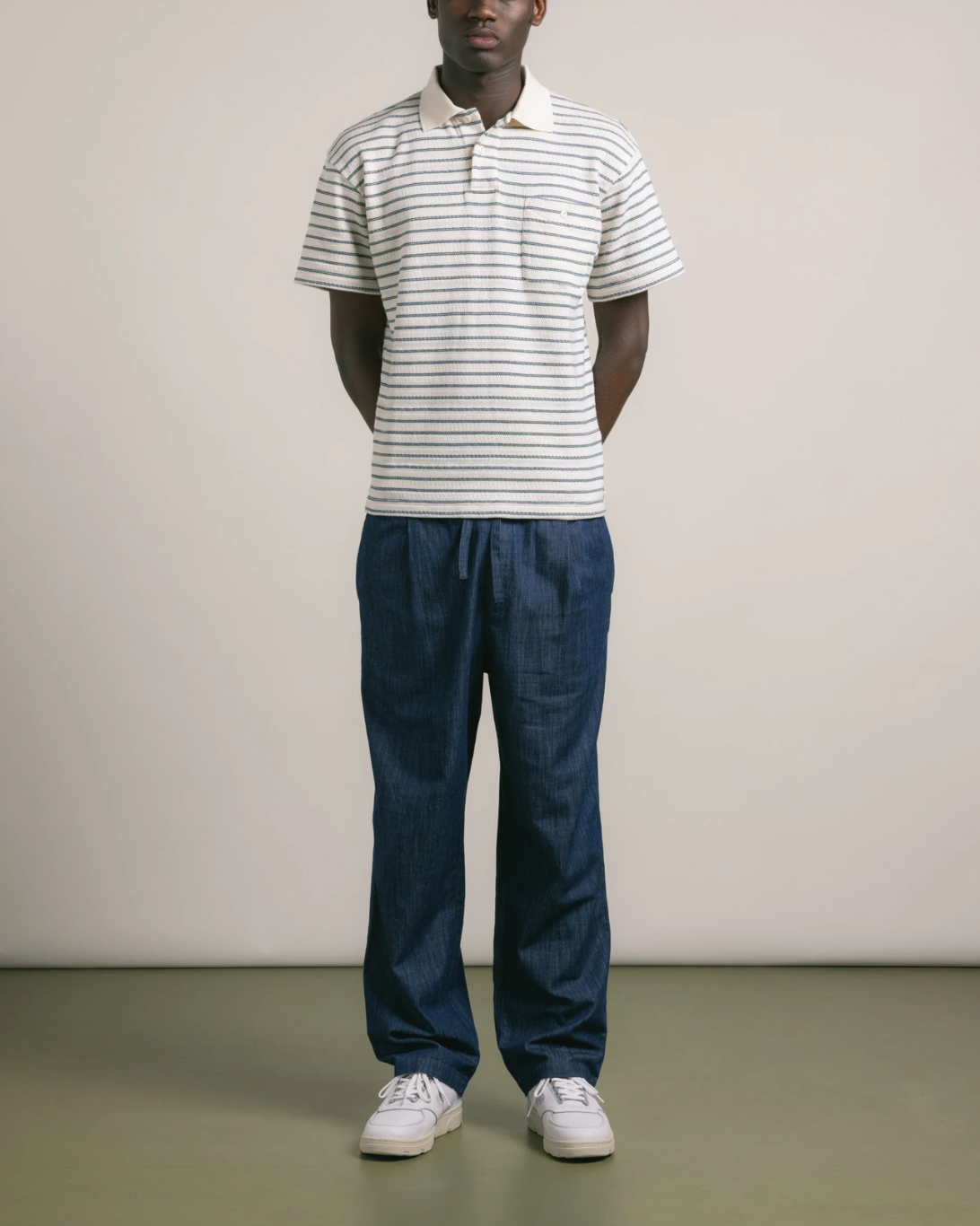 Dunn Knitted Polo | Ecru & Green