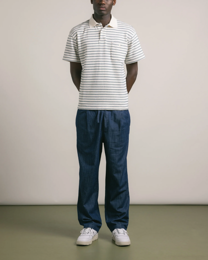 Dunn Knitted Polo | Ecru & Green