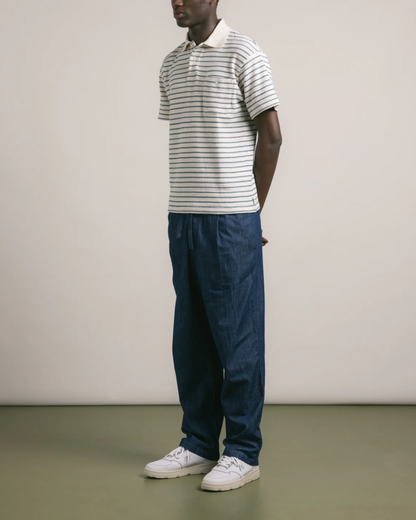 Dunn Knitted Polo | Ecru & Green
