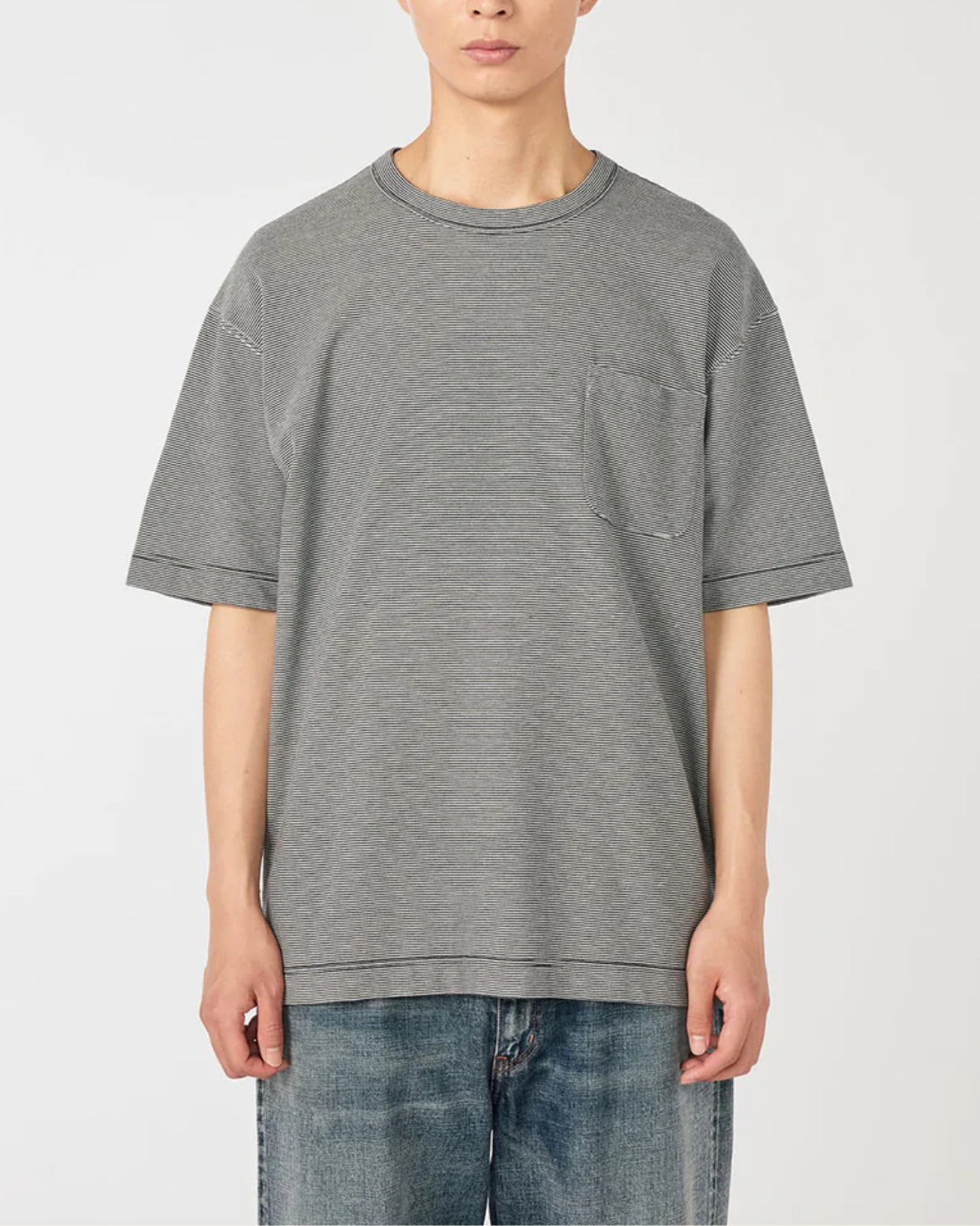 Micro Stripe Pocket Tee | Navy & Blue