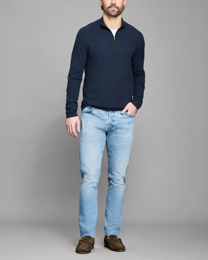 Textured Half Zip | Carbon Blue