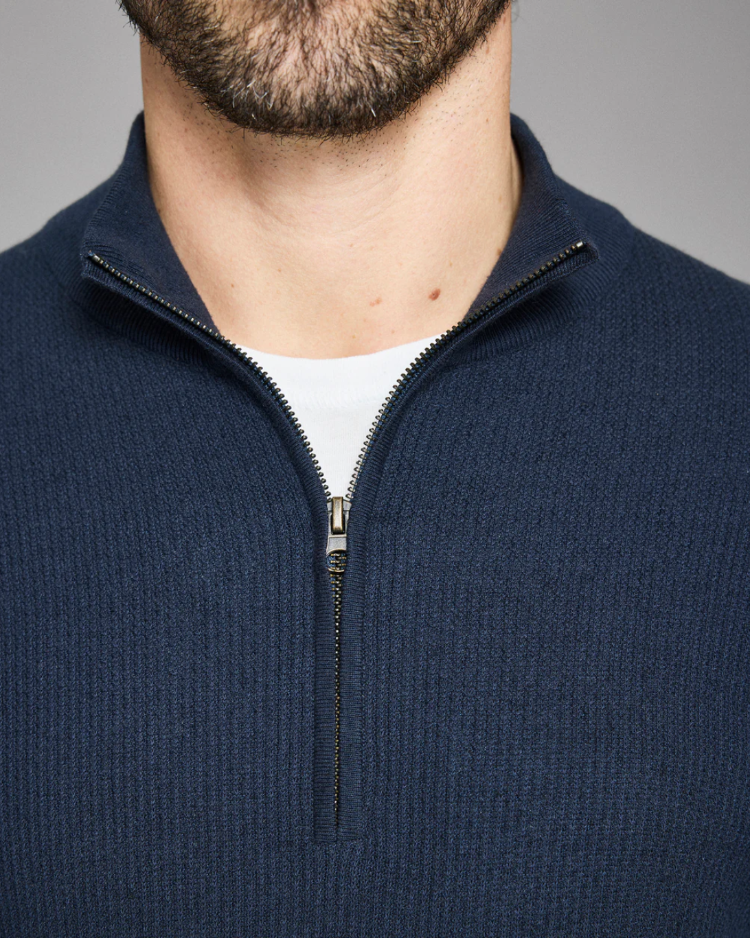 Textured Half Zip | Carbon Blue