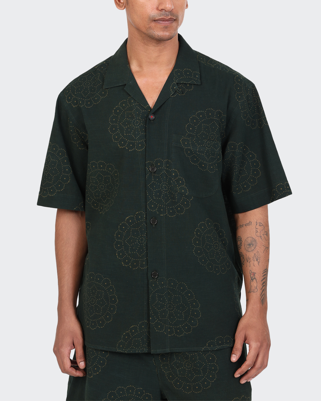 Ronen Block Print Shirt | Jungle Green