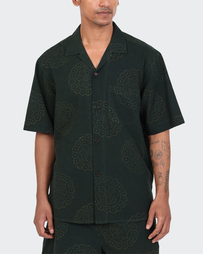 Ronen Block Print Shirt | Jungle Green