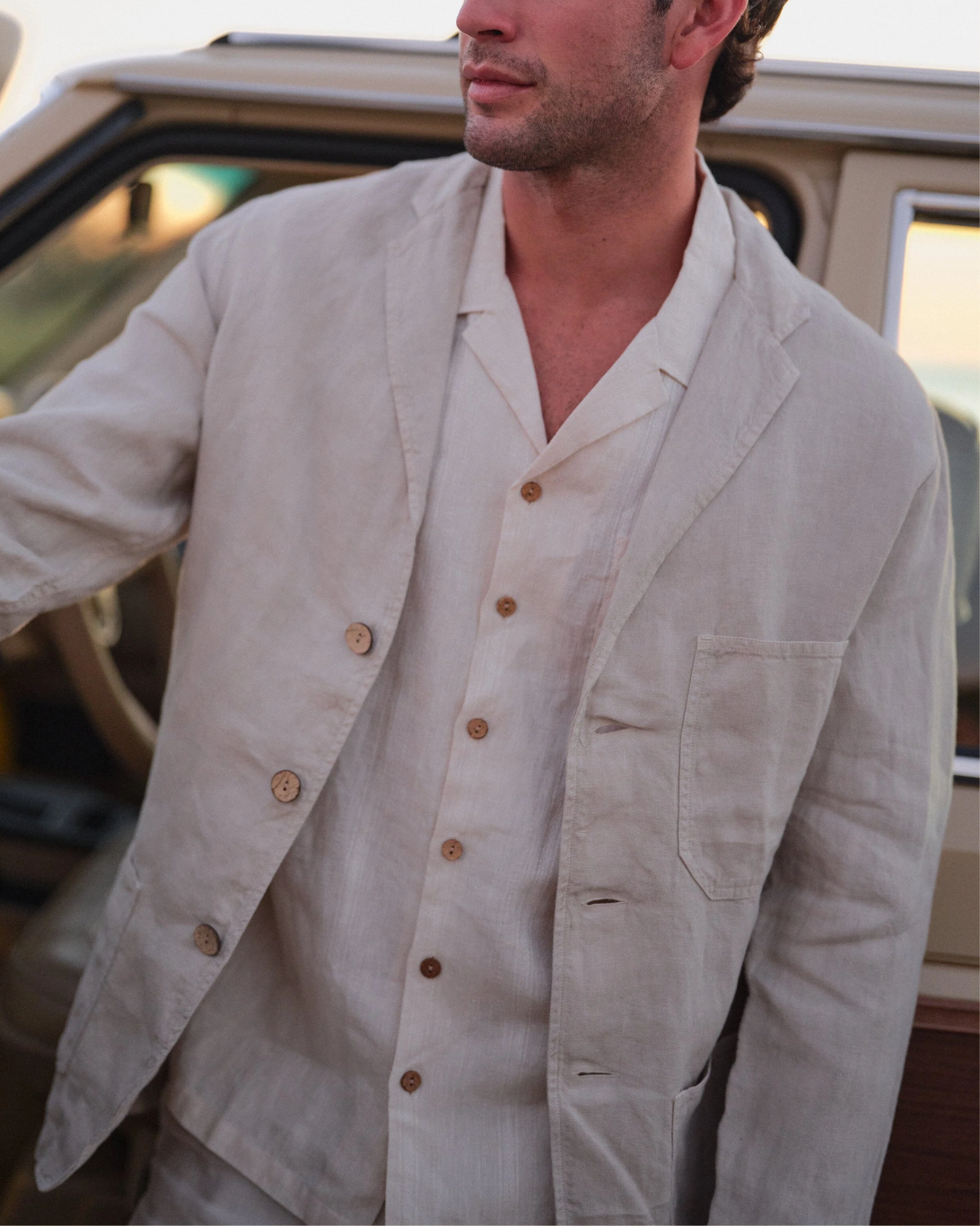 Hudson Linen Jacquard Shirt | Dune Stripe