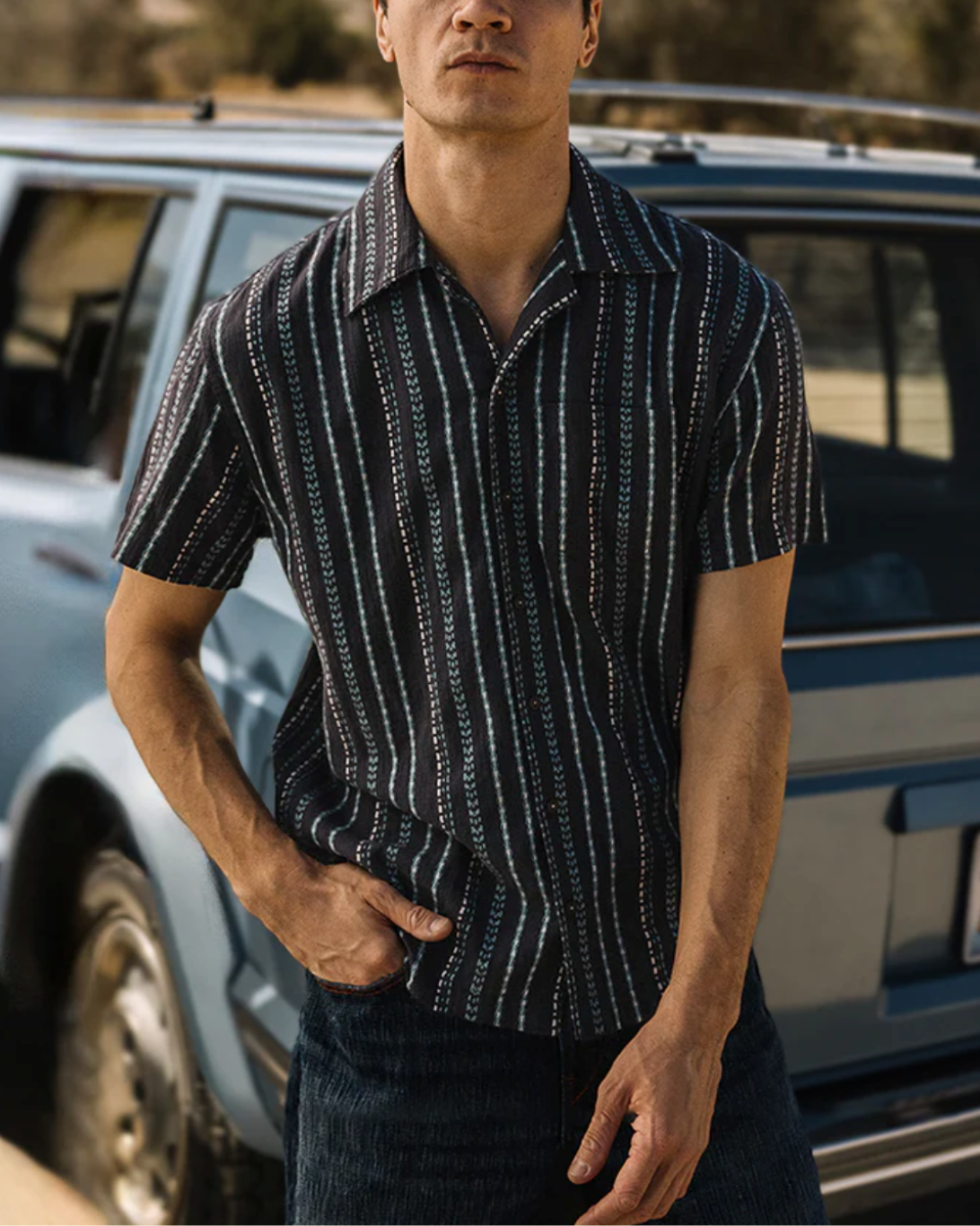 The Wrench Dobby Stripe S/S | Charcoal