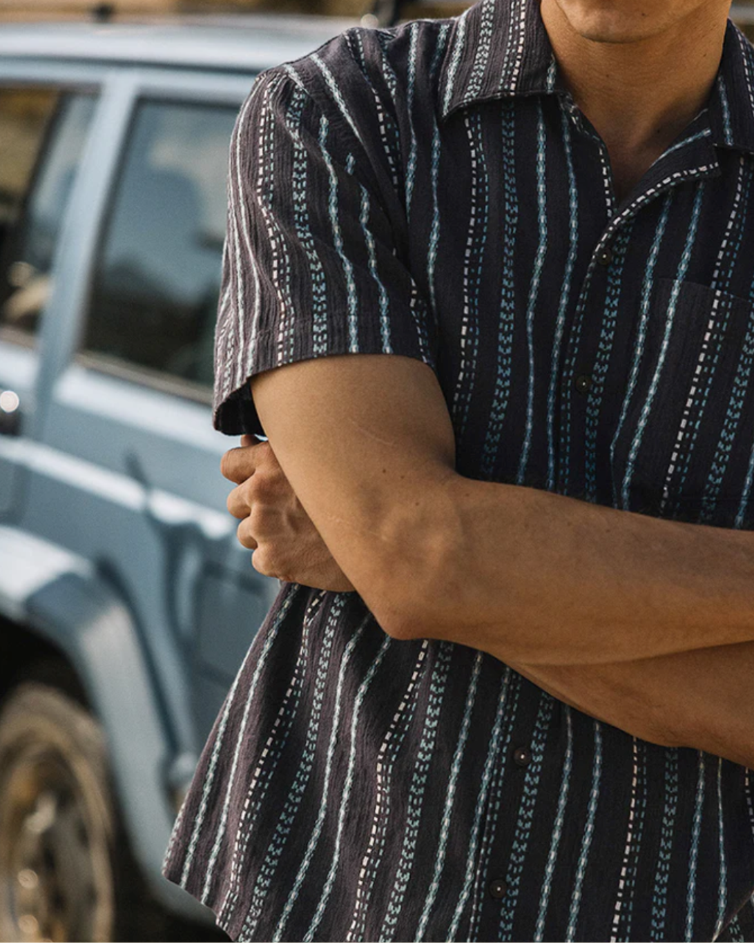 The Wrench Dobby Stripe S/S | Charcoal
