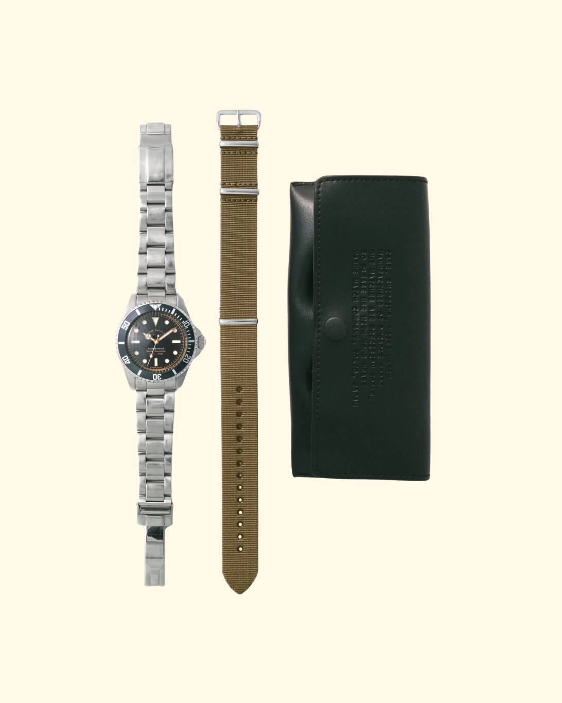 Grey Fad | Stainless Steel + Khaki Nylon Band