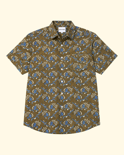 Don Floral Shirt | Olive & Blue