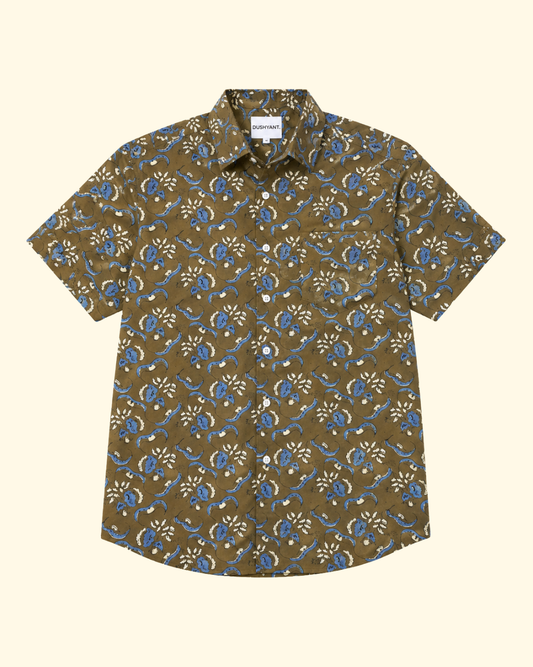 Don Floral Shirt | Olive & Blue