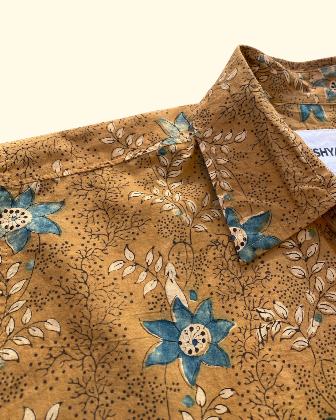 Folk Printed Shirt | Mustard & Blue Floral