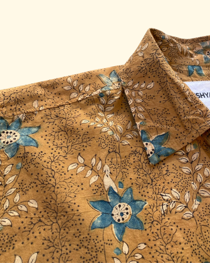 Folk Printed Shirt | Mustard & Blue Floral