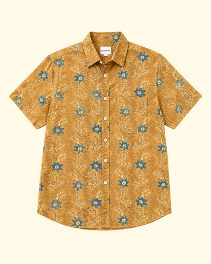 Folk Printed Shirt | Mustard & Blue Floral